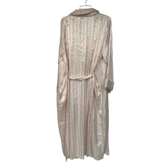 Adonna Robe Womens M Pink Satin Brocade Quilted Collar Cuffs Pockets Long Vtg - Picture 5 of 12